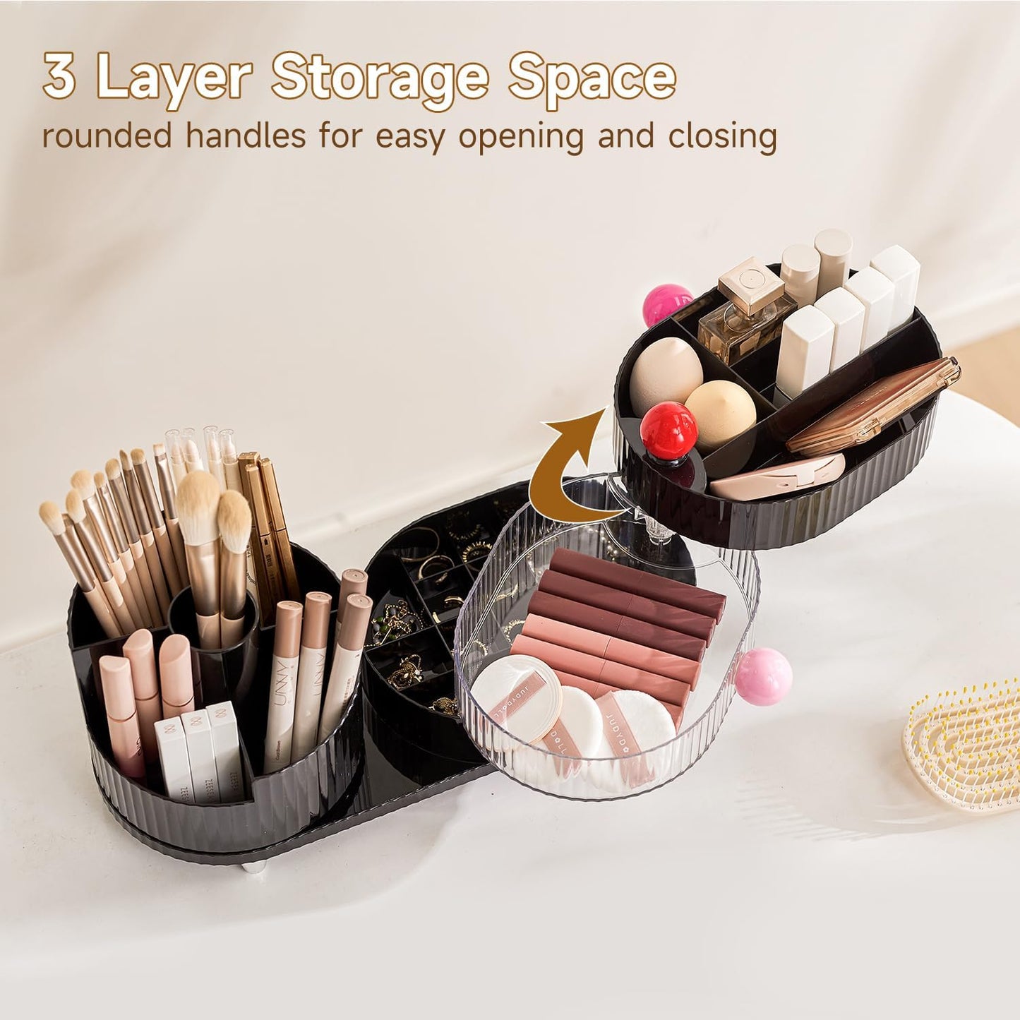 ✨ 360° Rotating Makeup Organizer – Keep Your Vanity Tidy & Chic! 💄🧴