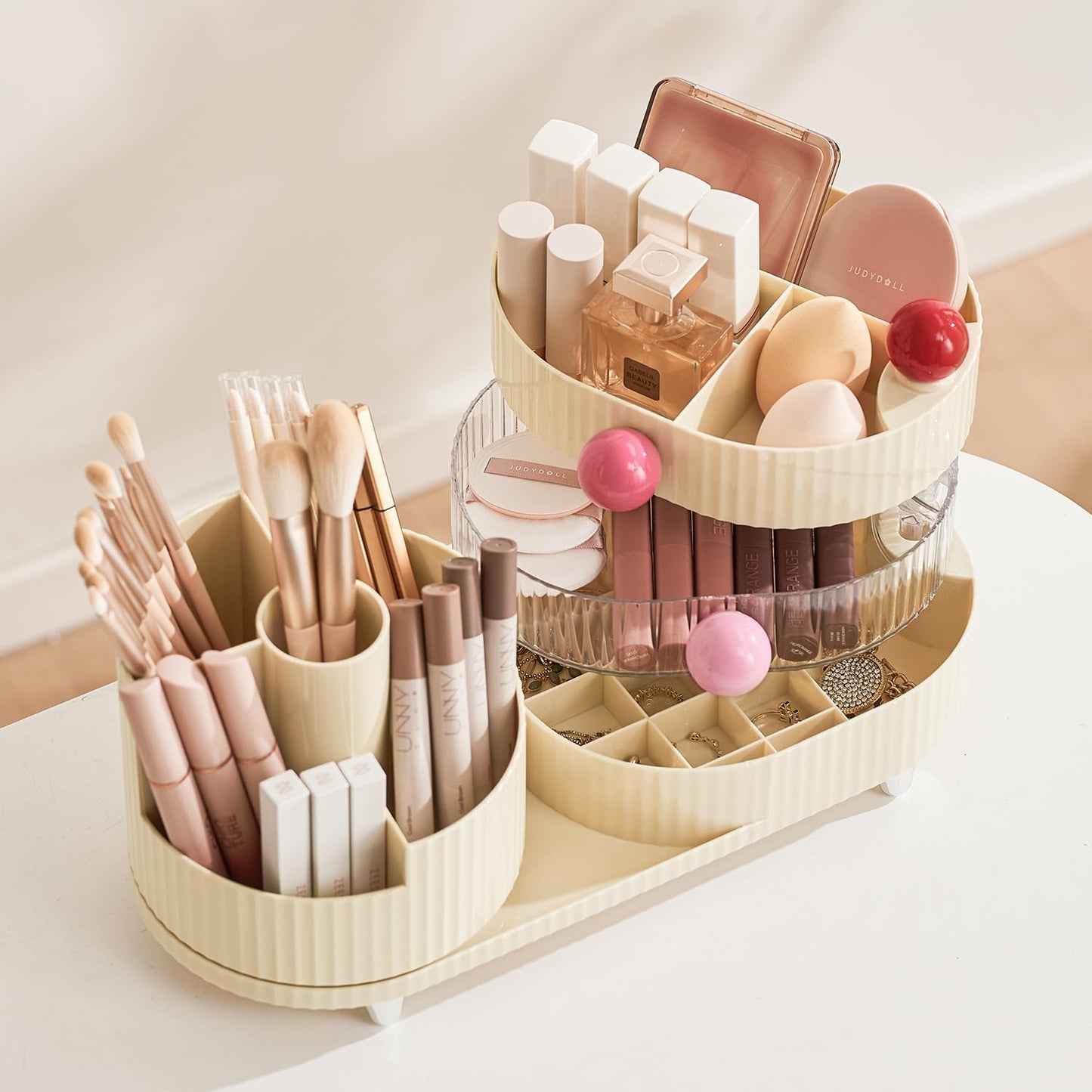 ✨ 360° Rotating Makeup Organizer – Keep Your Vanity Tidy & Chic! 💄🧴