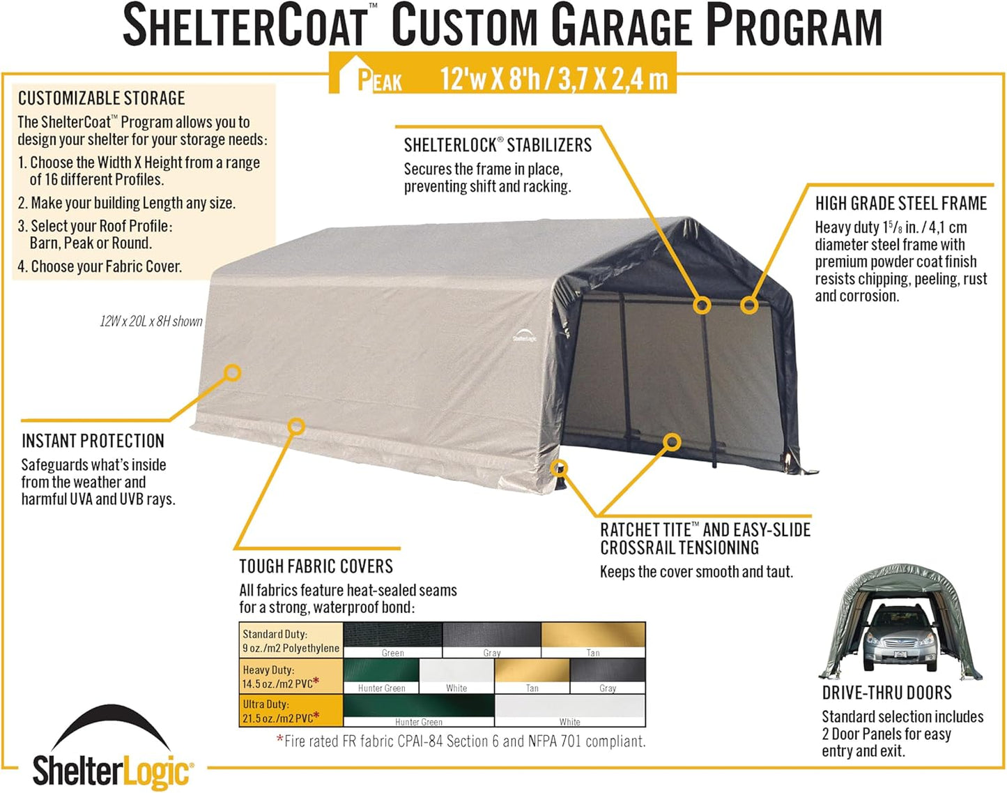Heavy-Duty 12x20x8 Peak-Style Shelter 🏠 – Ultimate Outdoor Protection 🌦️🚗